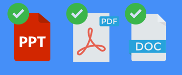 Images of PDF, PowerPoint, and Word documents