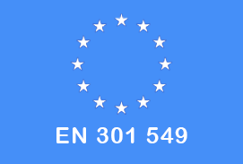 EU Flag with letters reading EN 301 549 on light blue background