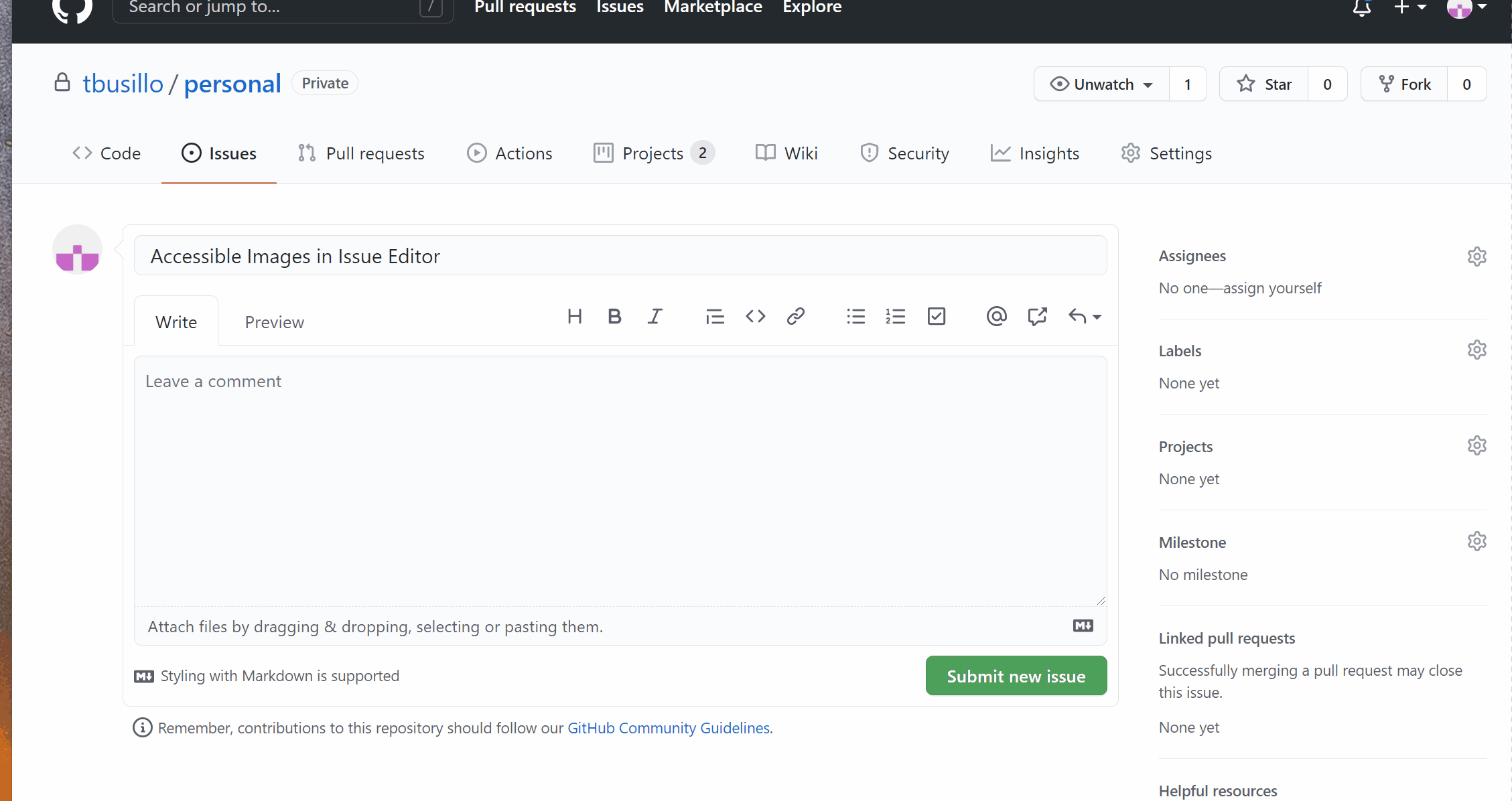 Animated image showing opening of issues tab and creating new issue in GitHub
