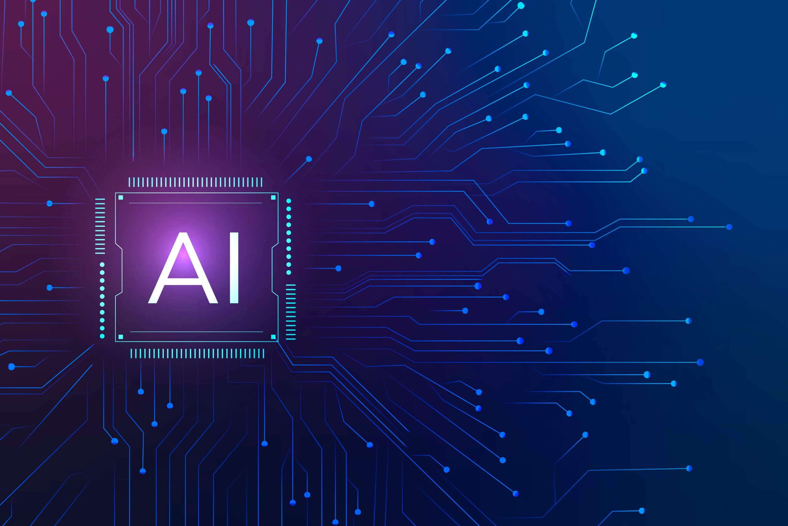 AI technology microchip with a background representing digital transformation