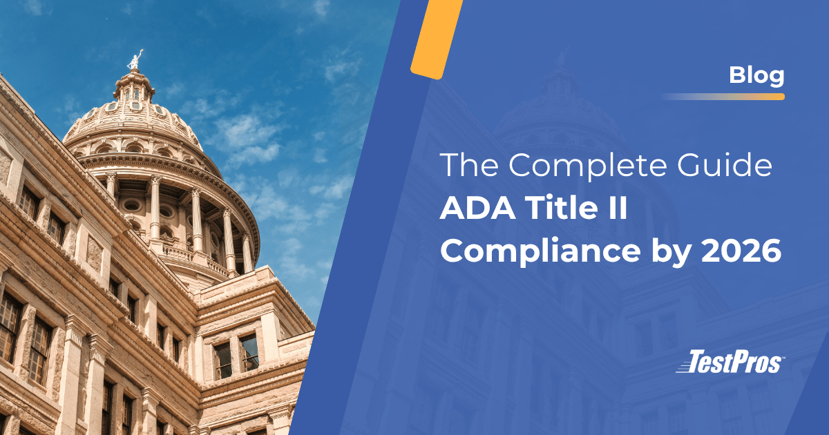 Blue and orange blog graphic for ADA Title II Compliance Guide