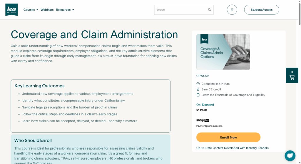 Screenshot of Workers' Comp Insurance Course