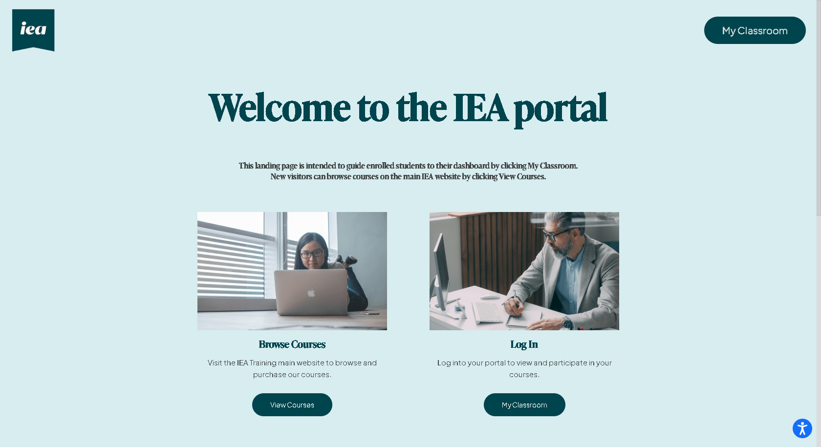 Screenshot of IEA Learning Portal Page