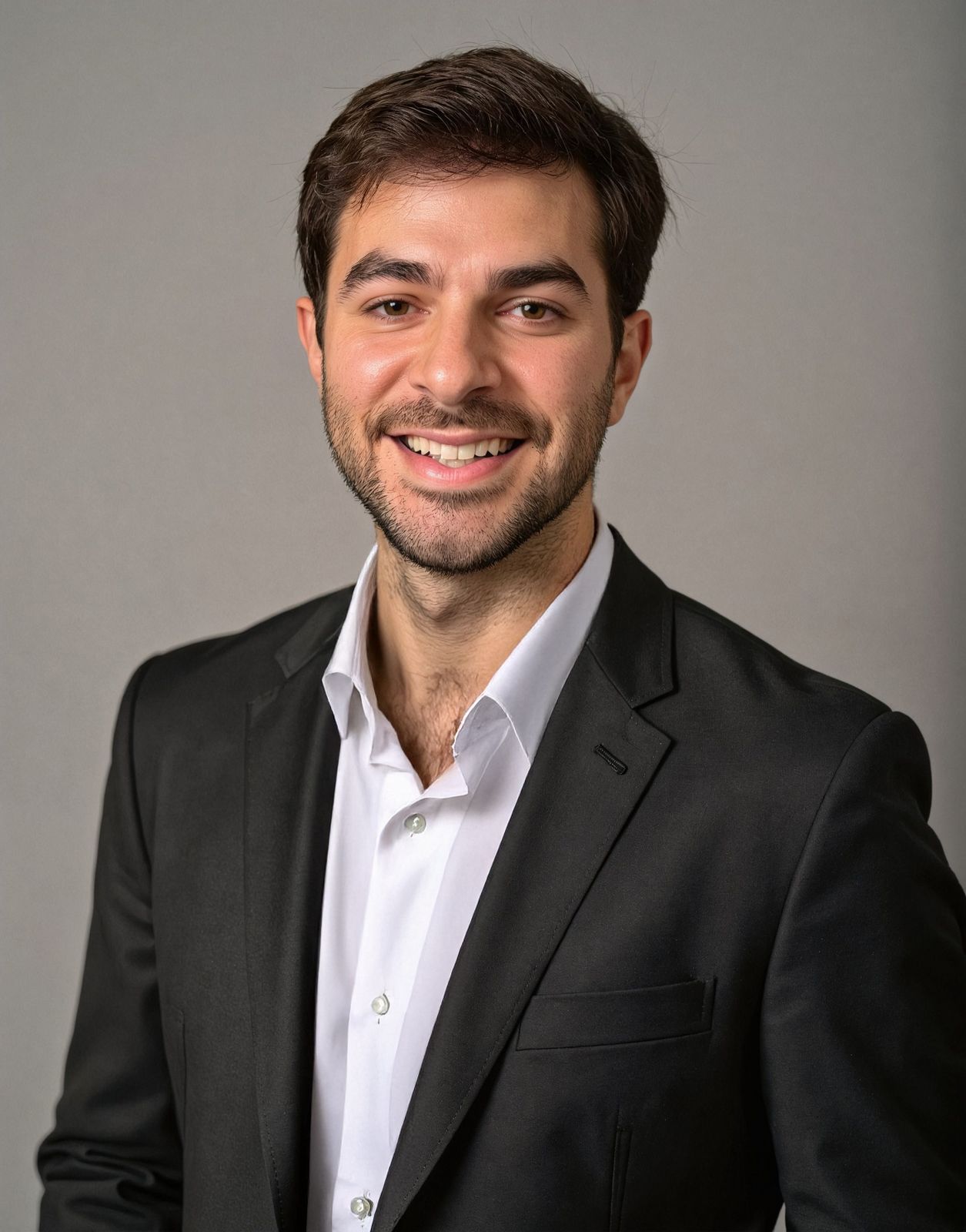 Headshot of Jordan Liuzza in black suit coat and white shirt