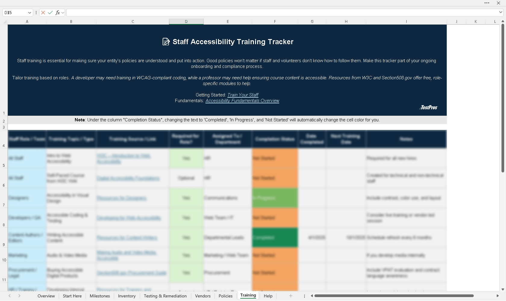 Preview of Staff Accessibility Training Tracker Sheet