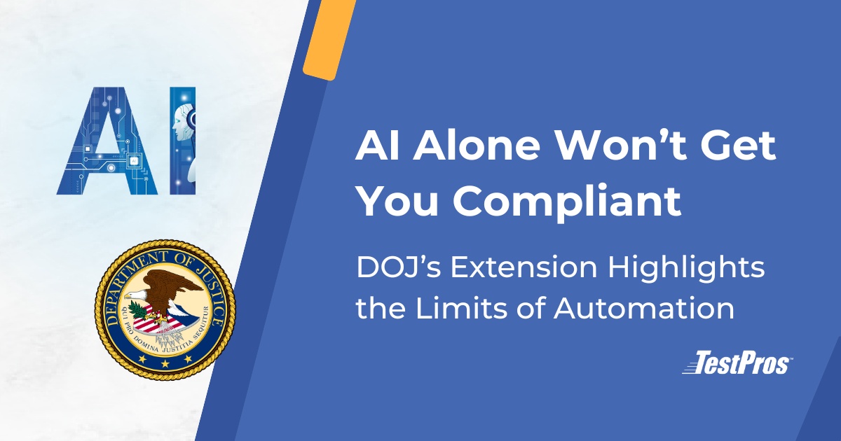 Blog graphic with AI icon and DOJ logo
